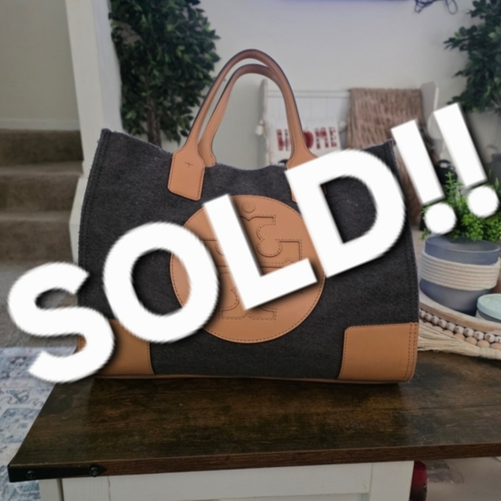 Tory Burch Black and Tan Wool Tote Bag